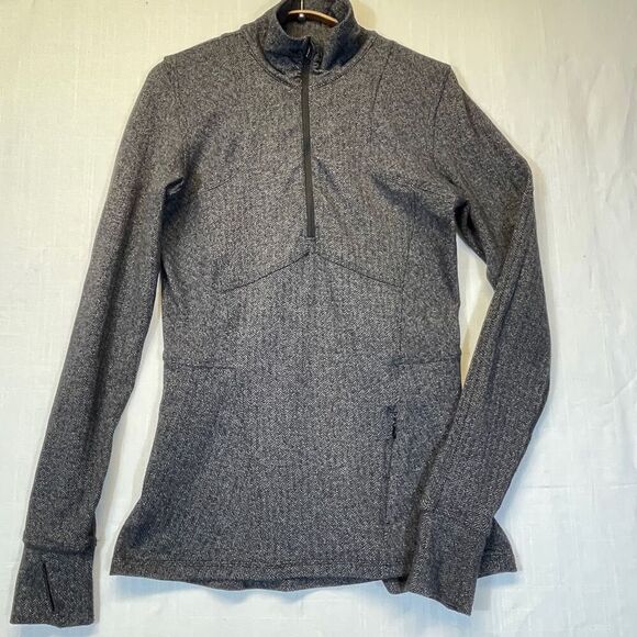 Lululemon Heathered Black Herringbone Kanto Catch Me 1/2 Zip Sweater Size 6 - Picture 1 of 7